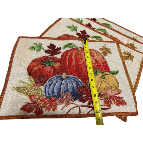 Autumn Fall Harvest Pumpkin Tapestry Placemats Set of 4 Made in India 12" x 18" - Picture 7 of 7